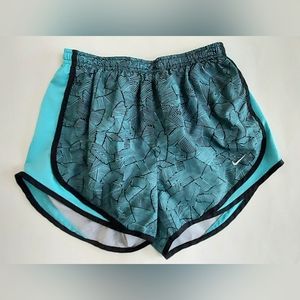Ladies Sm NIKE Dri-Fit Graphic Aqua & Black Running Shorts W/Liner & Drawstring